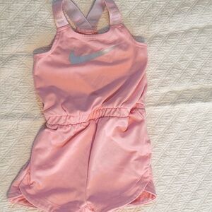 Nike Pink Sleeveless Dri-fit Romper with Silver Logo Sz 9mth